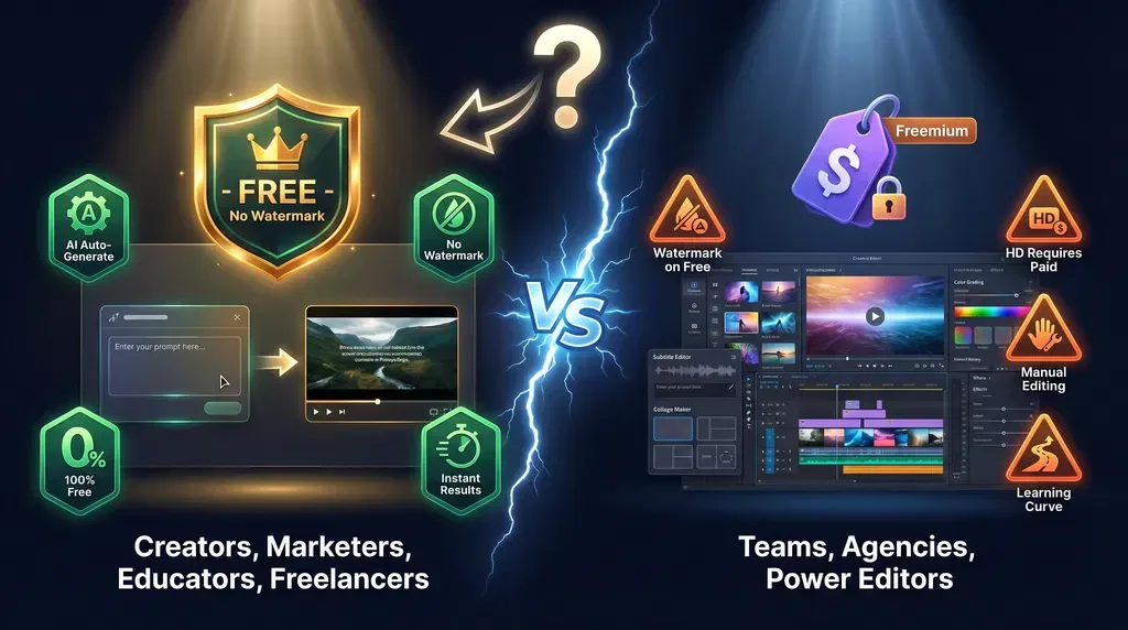 Van Gogh Studio vs Kapwing: Which is Right for You? — comparison infographic, free AI video vs freemium editor