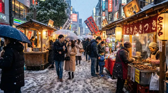 Snowy Tokyo City Bustling