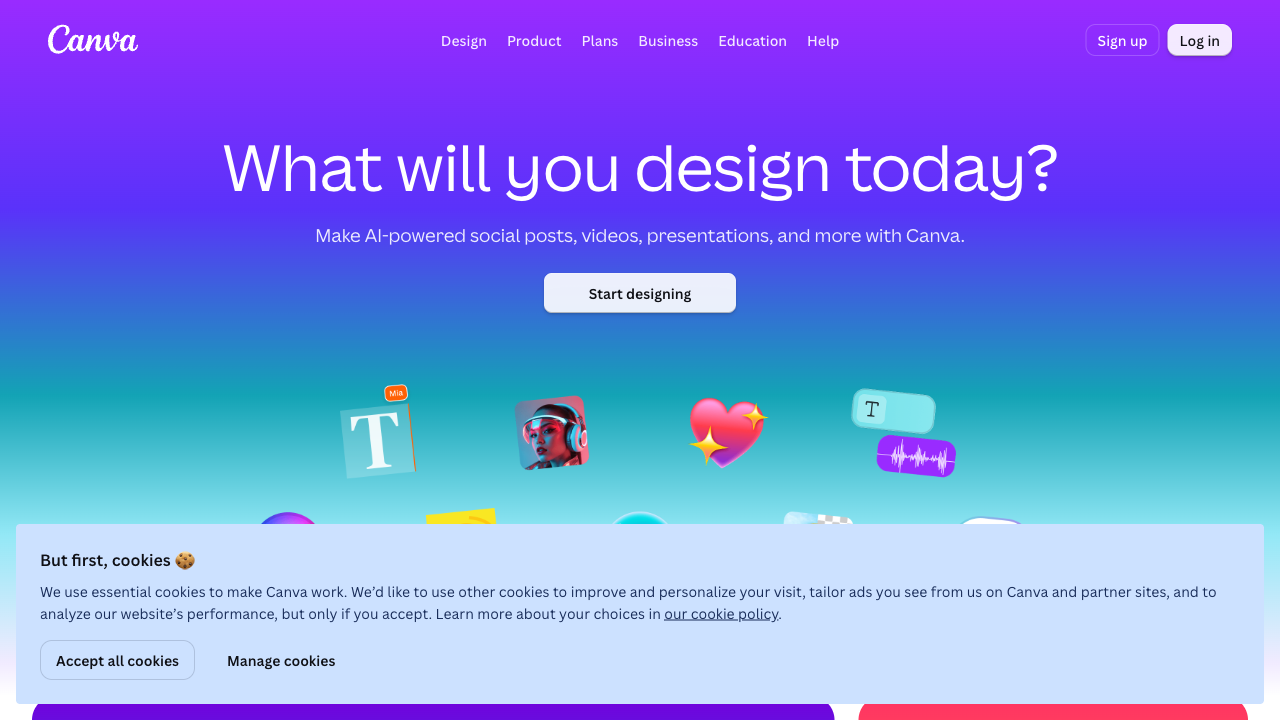 Canva text-to-image page showing an AI image generator with a mountain preview
