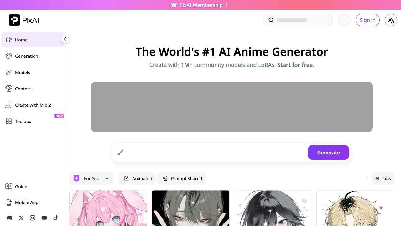 PixAI anime generator interface