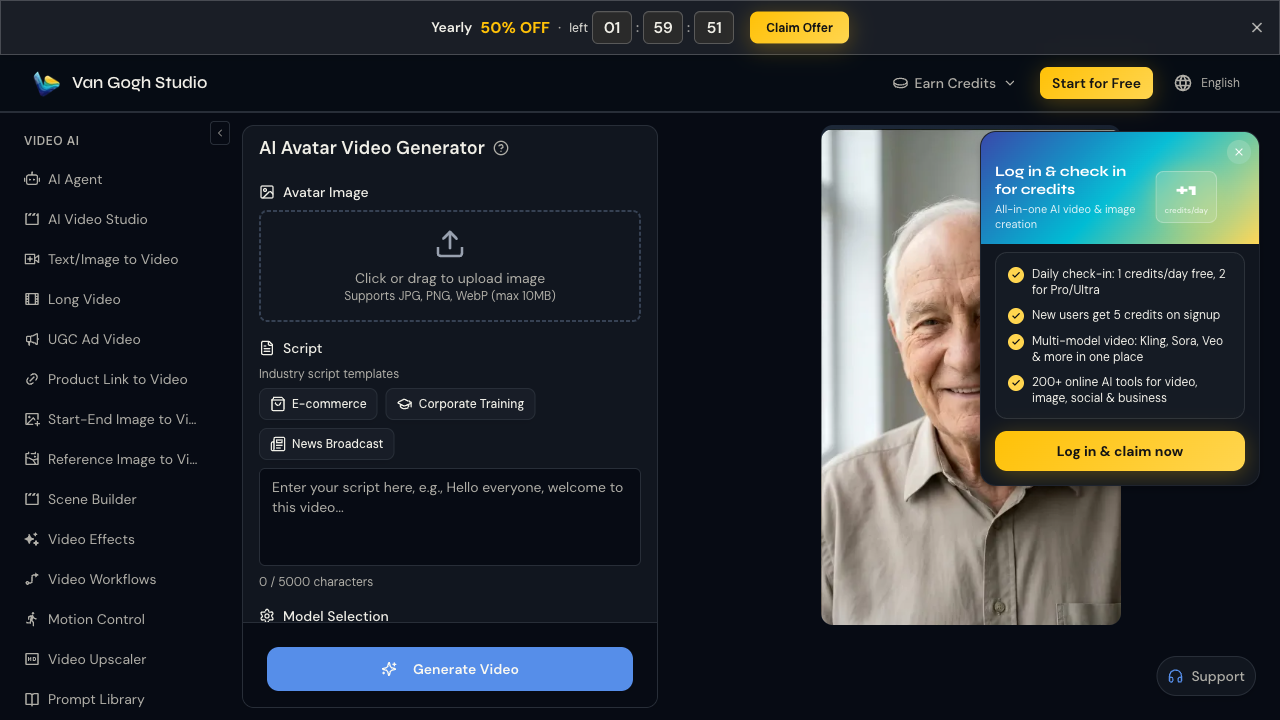 Van Gogh Studio avatar video generator