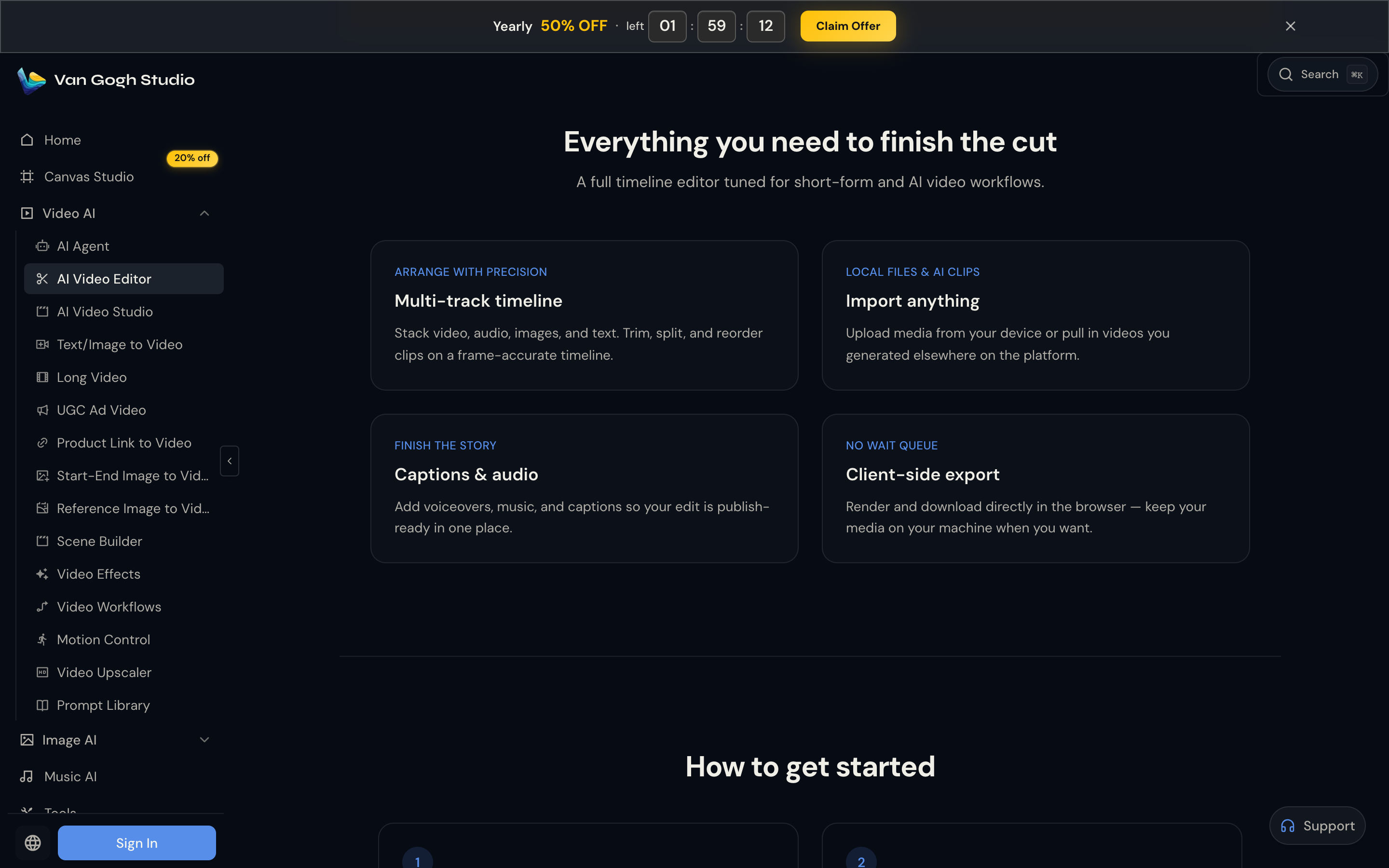 AI Video Editor features — multi-track, import, captions, client-side export