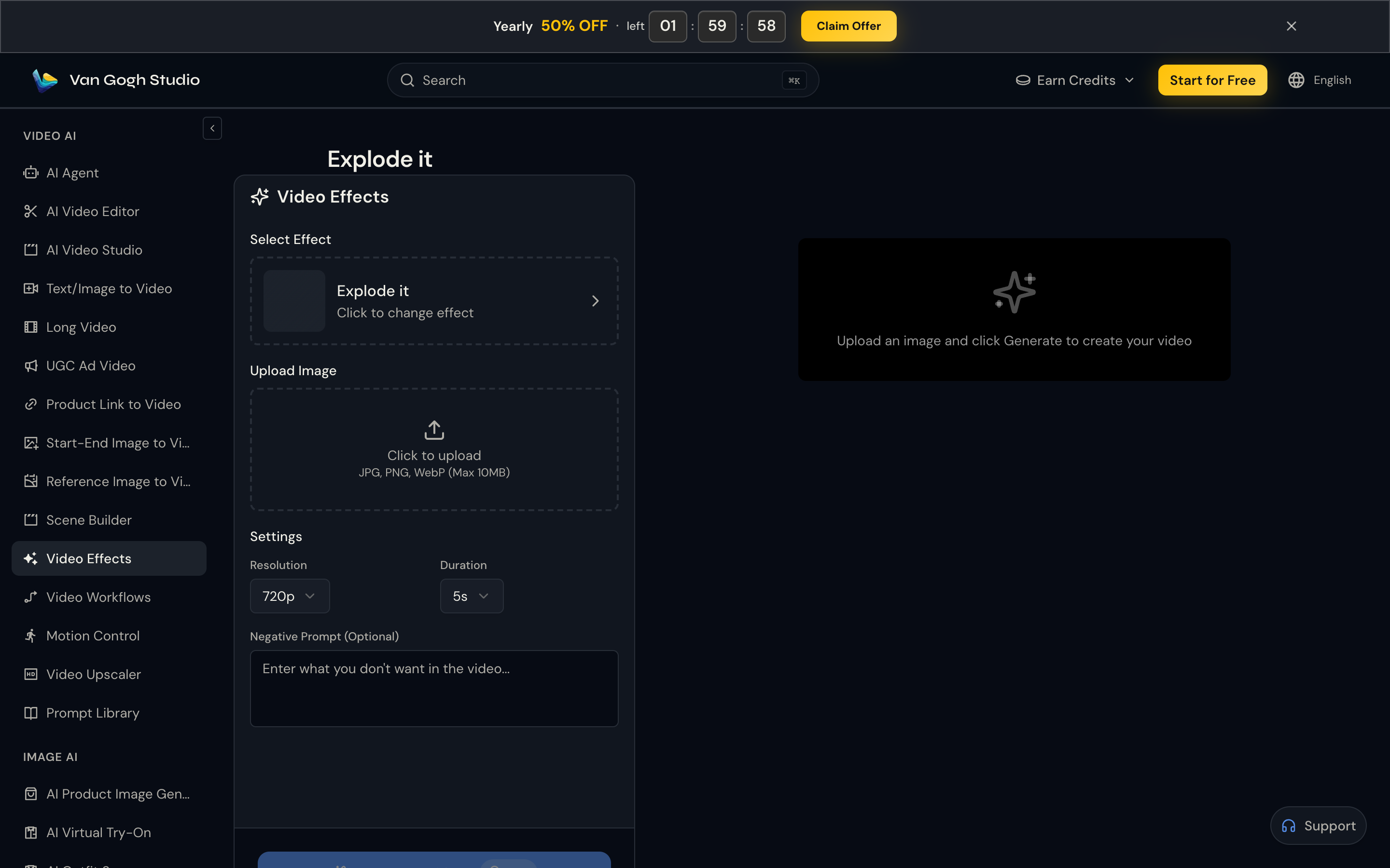 Van Gogh Studio Explode it effect — upload image and settings