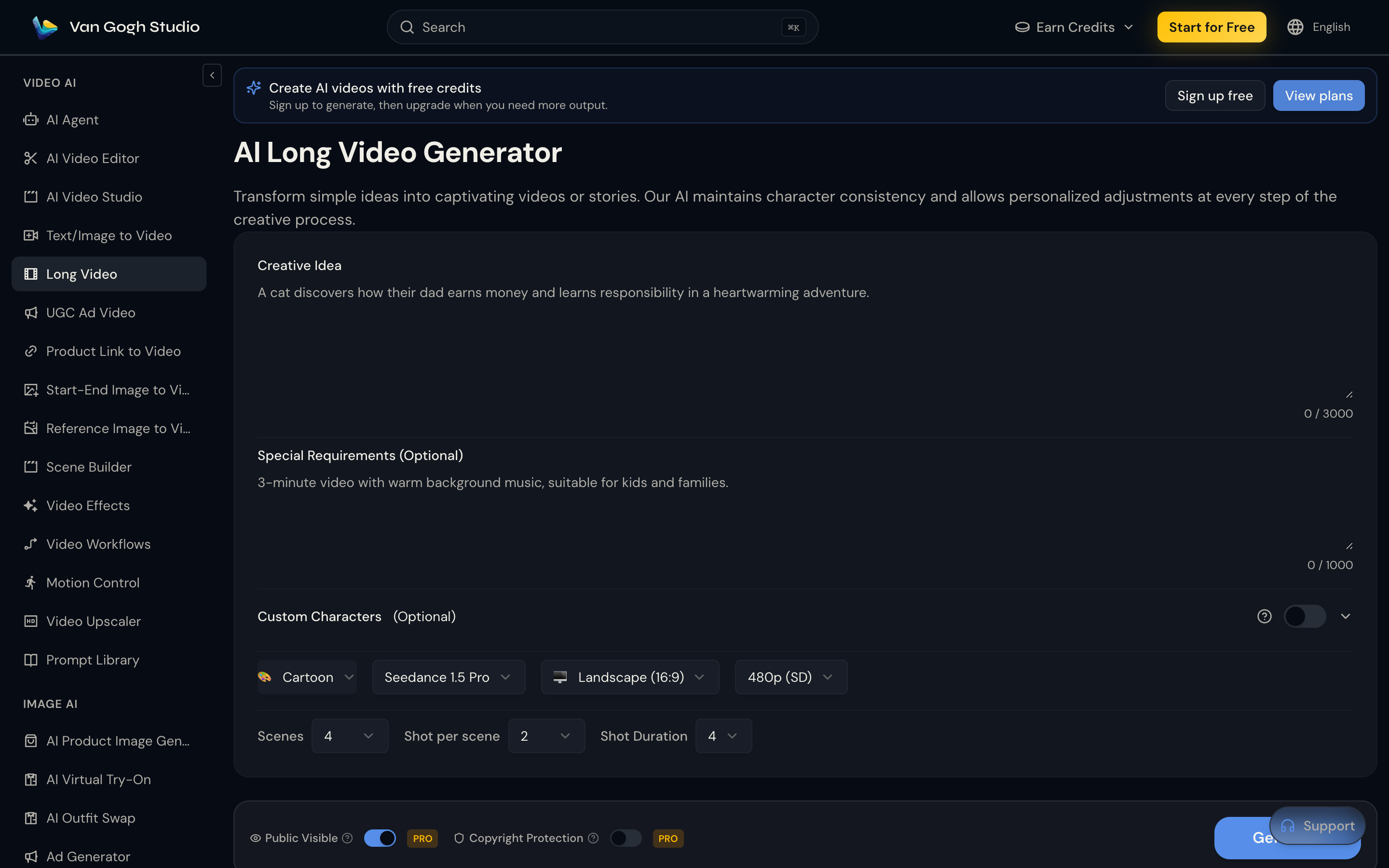 Van Gogh Studio Long Video — creative idea and music-story requirements