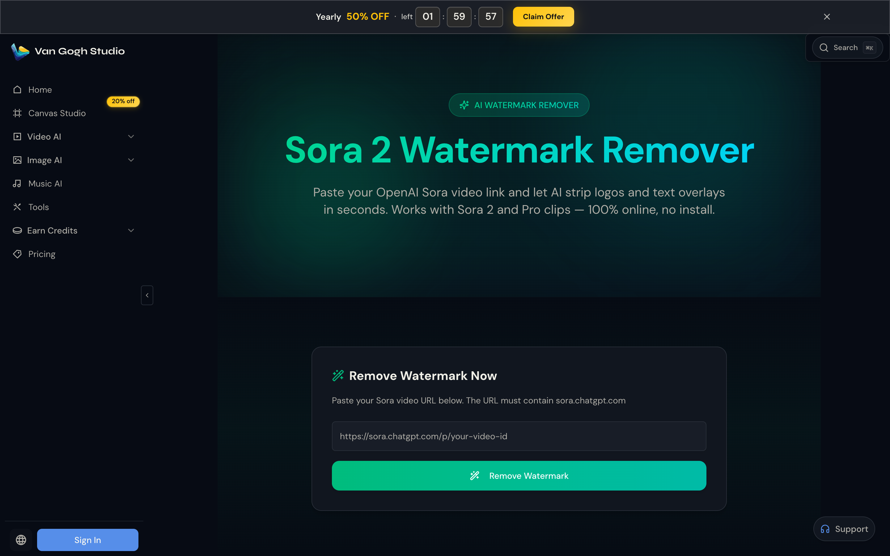 Van Gogh Studio Sora 2 Watermark Remover — paste sora.chatgpt.com URL