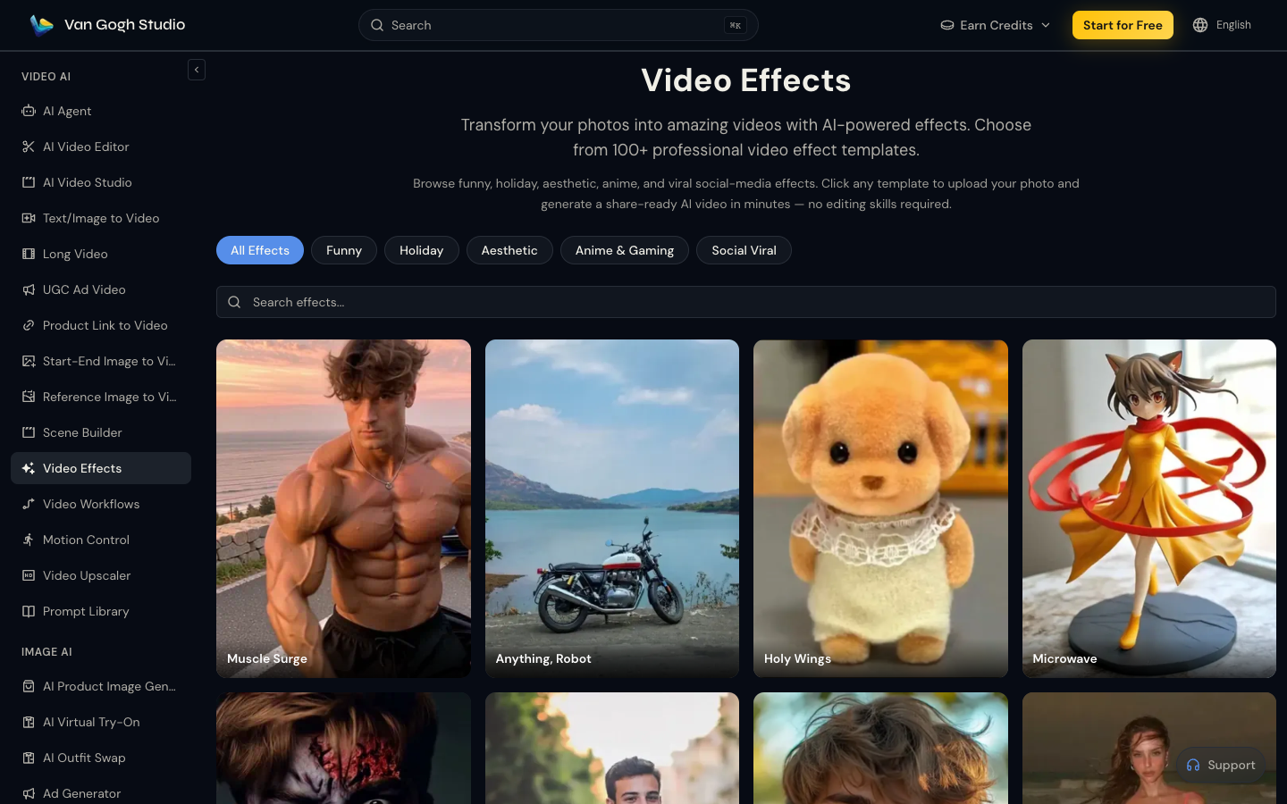 Van Gogh Studio Video Effects library including Muscle Surge