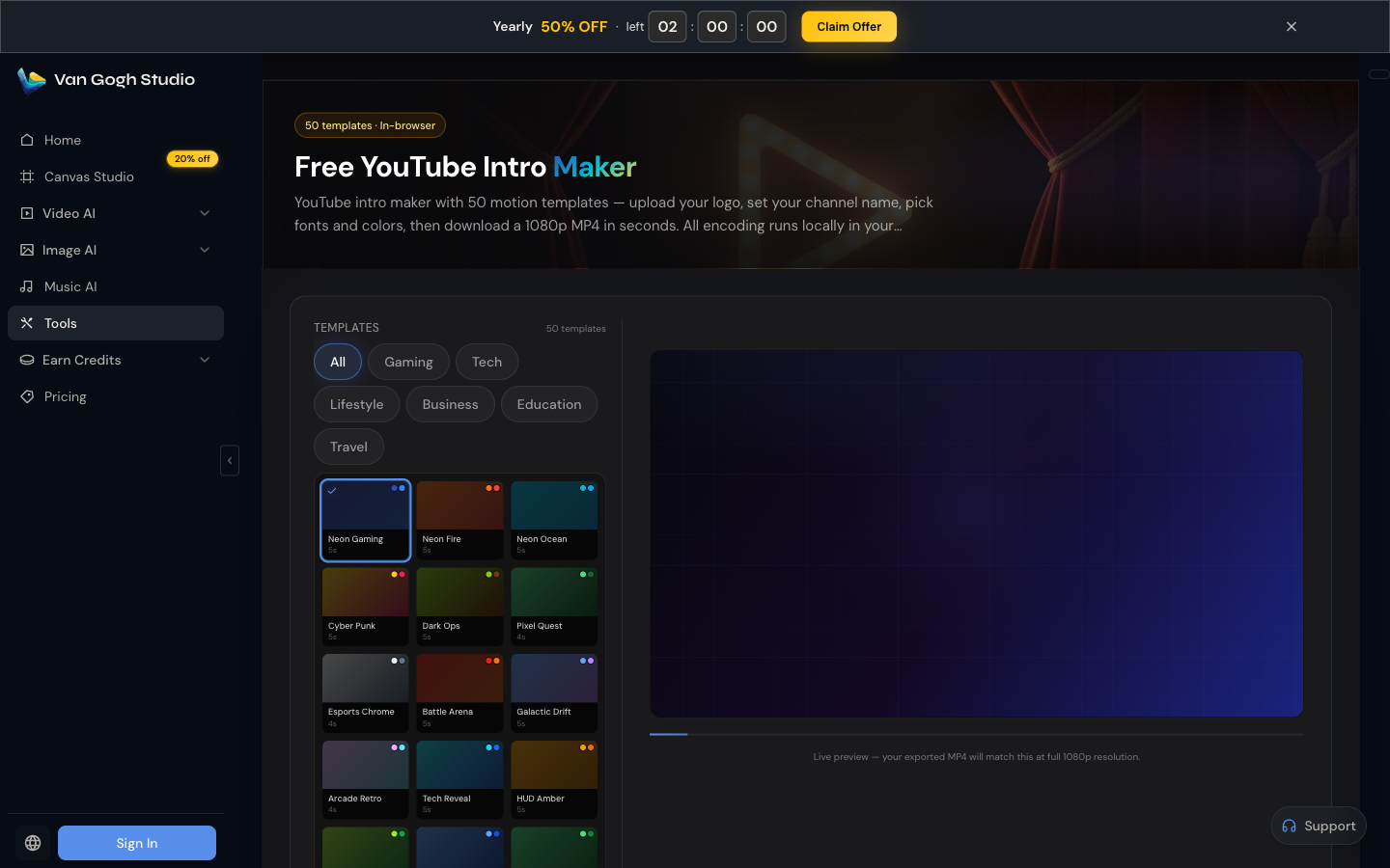 Van Gogh Studio YouTube intro generator for automation intros