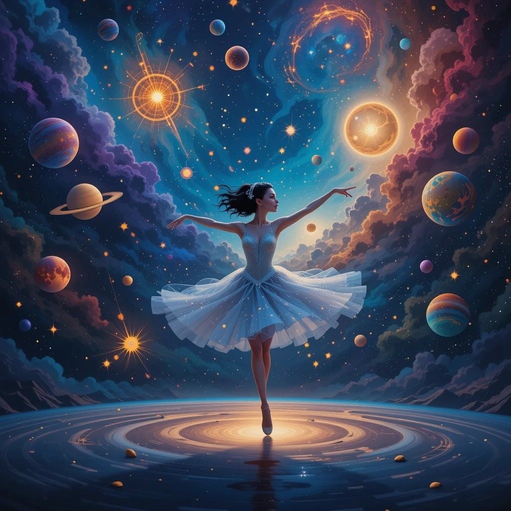 Abstract cosmic ballet interpretation from AIEASE