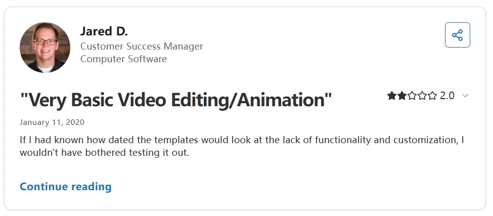 User review calling Animoto very basic with dated templates