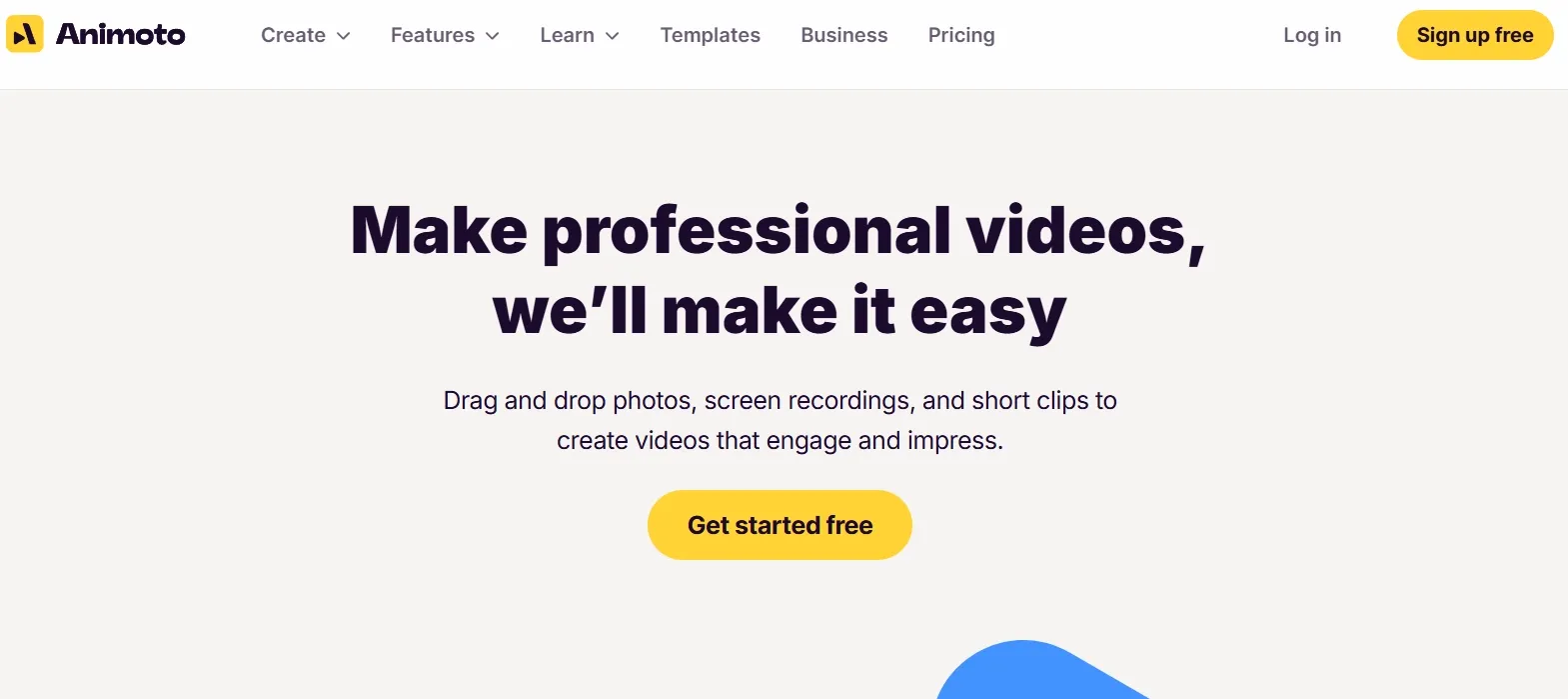 Animoto homepage promoting easy drag-and-drop video creation