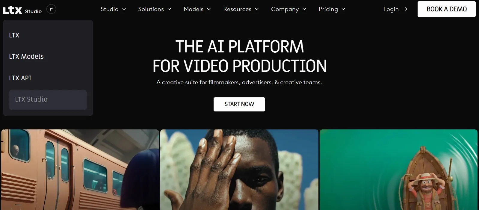 LTX Studio homepage for AI storyboard and video creation
