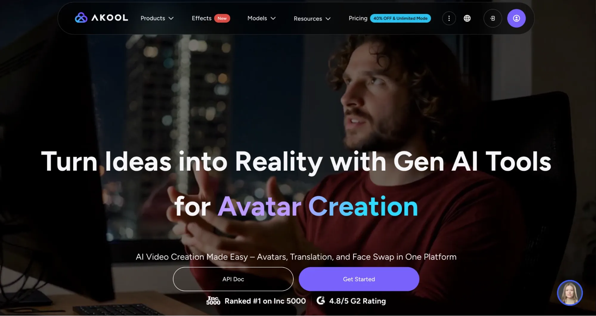 The homepage of Akool.