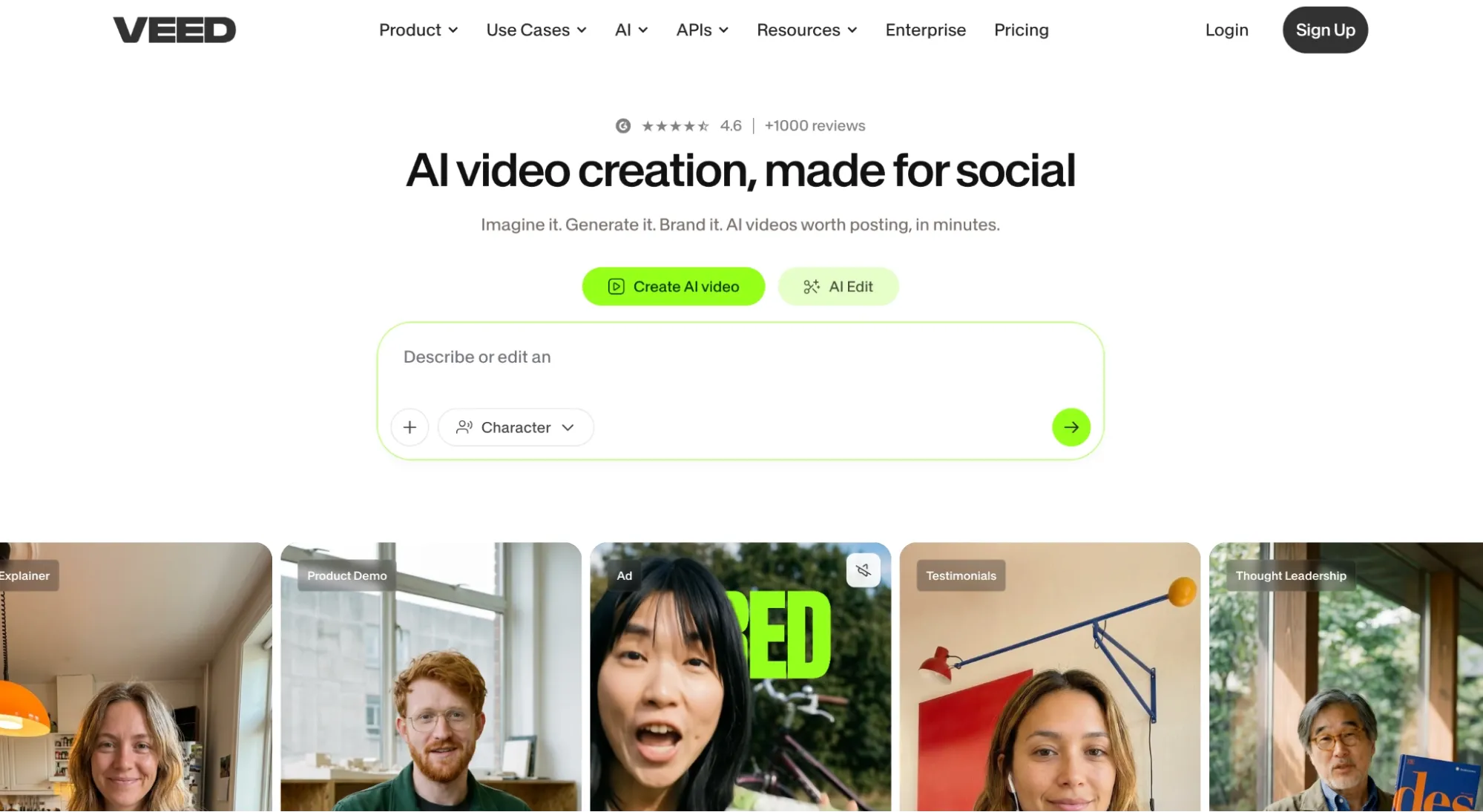 The homepage of Veed.io.