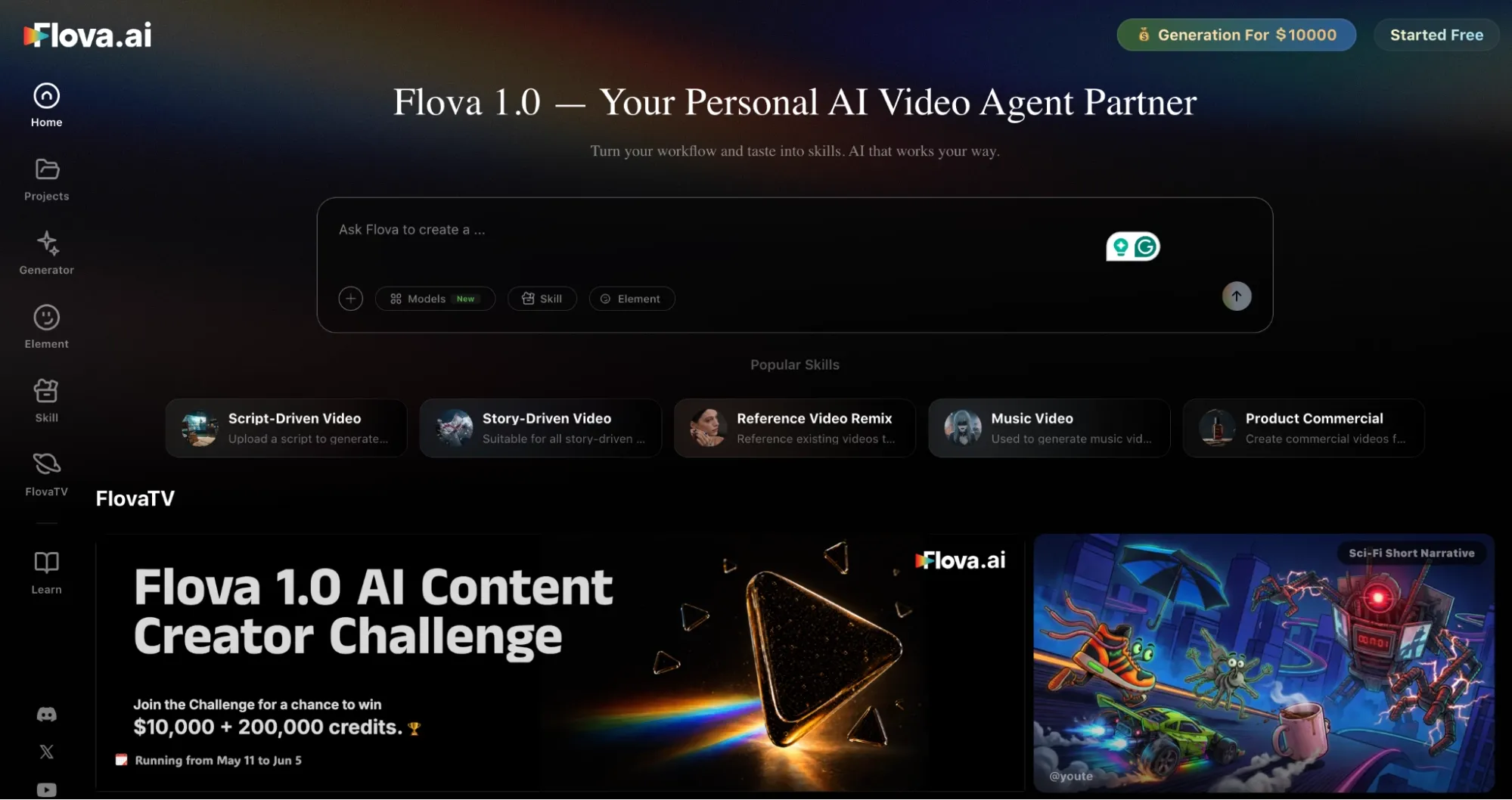 The homepage of Flova AI.