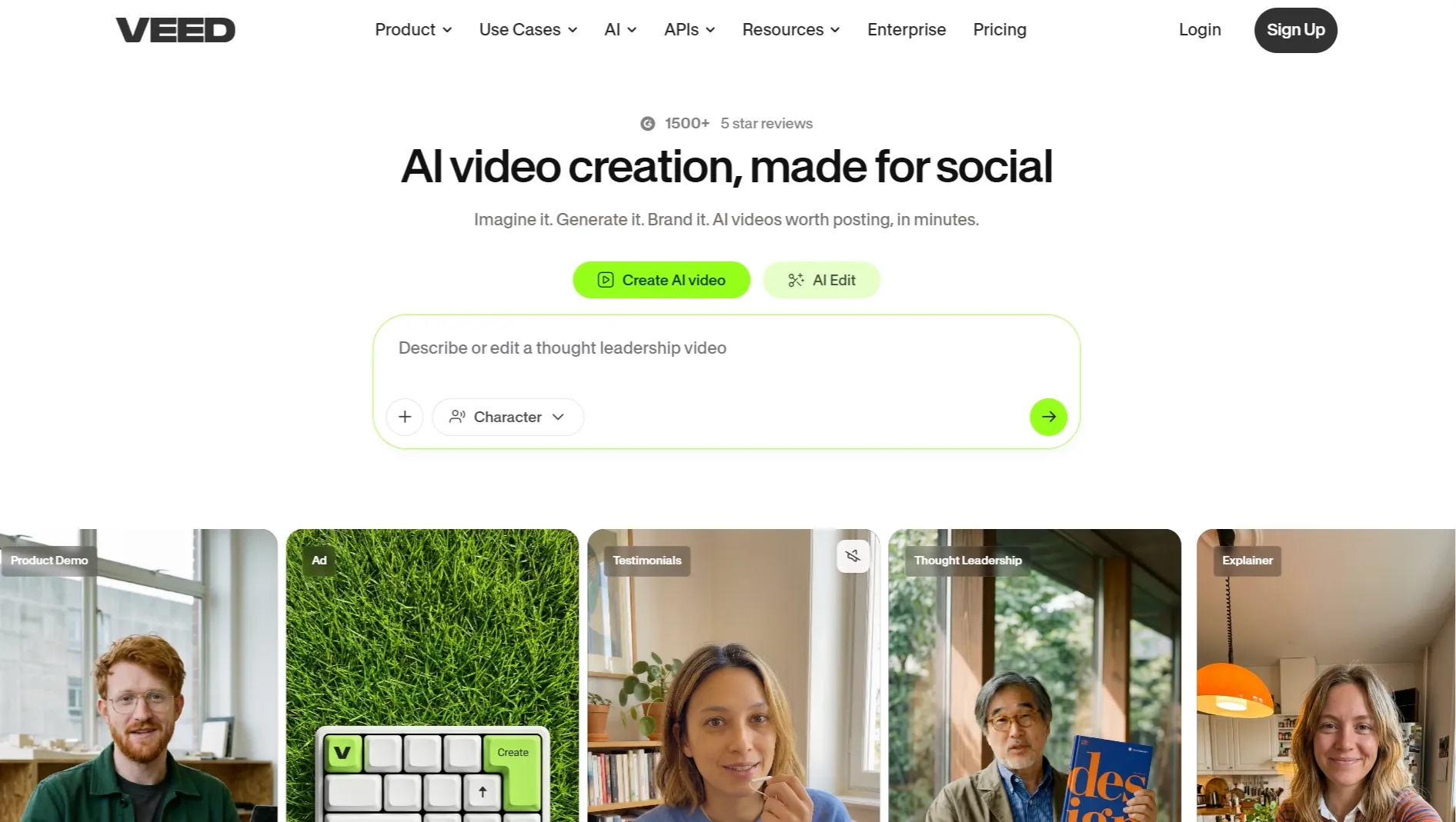 VEED homepage for AI social video creation