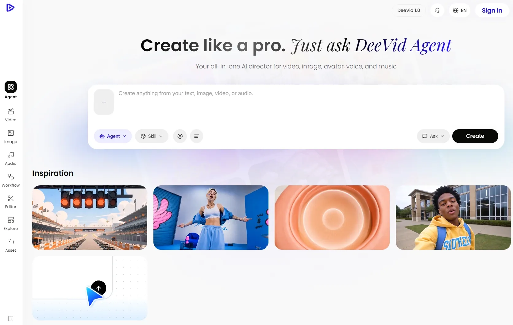 Home page of DeeVid AI