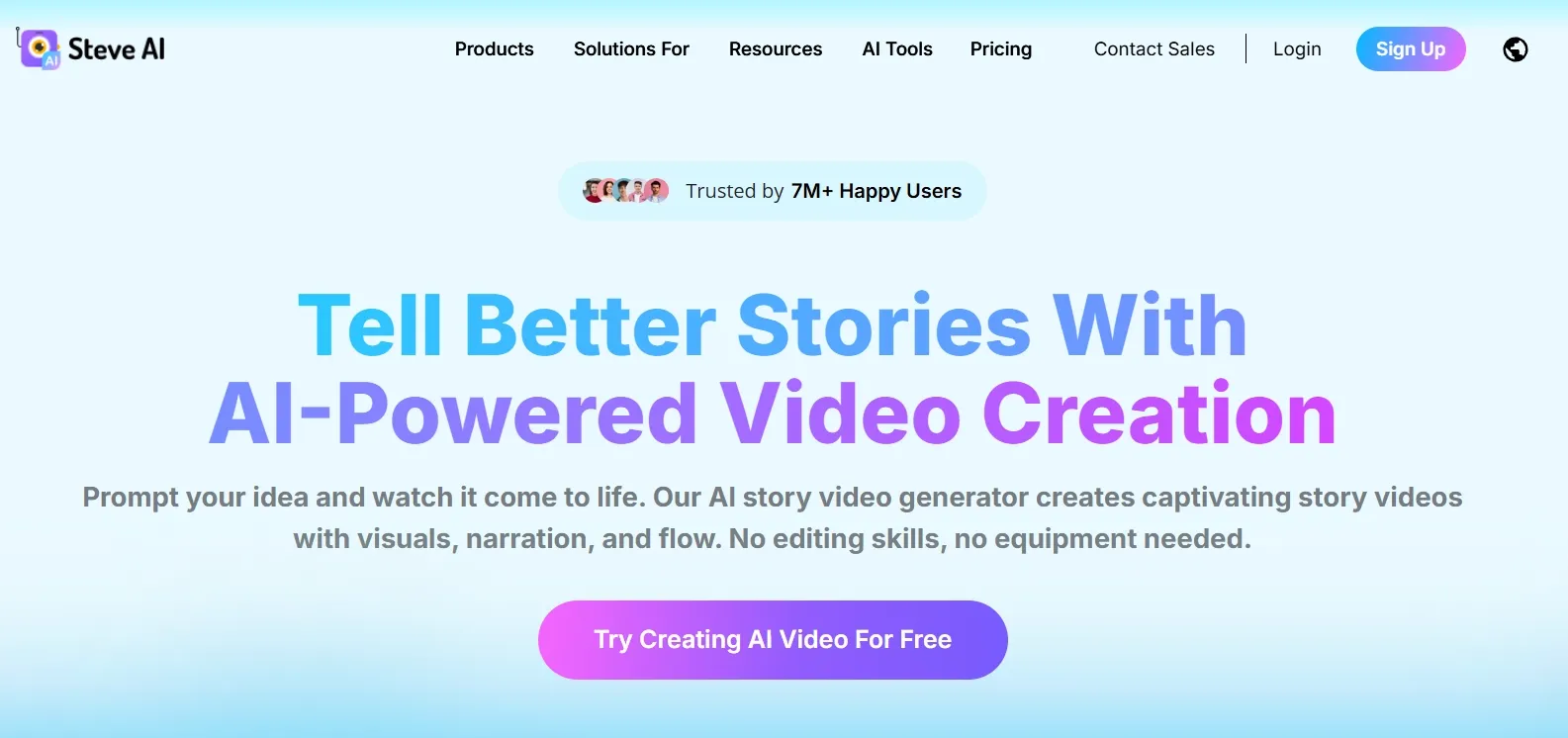 Home page of Steve AI
