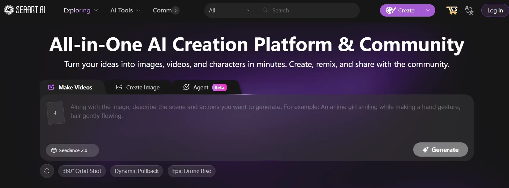 The homepage of seaart AI.