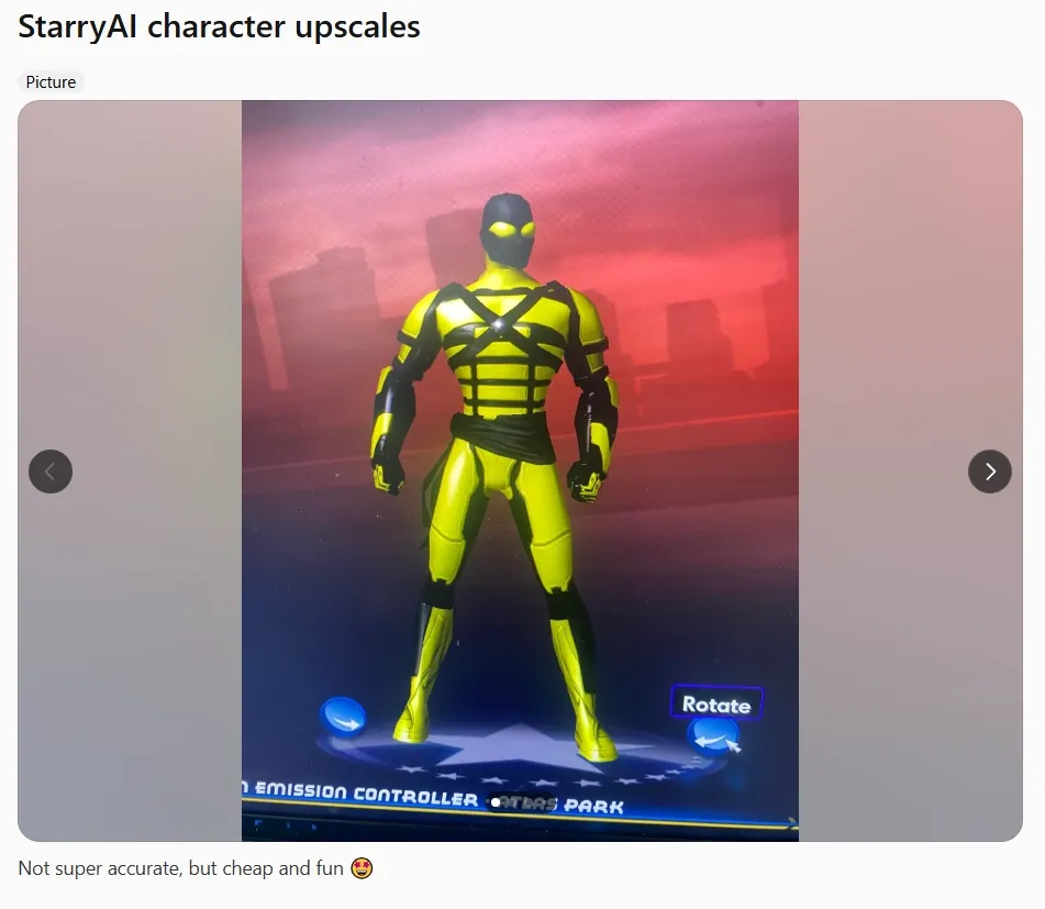 The user comment of starryAI.