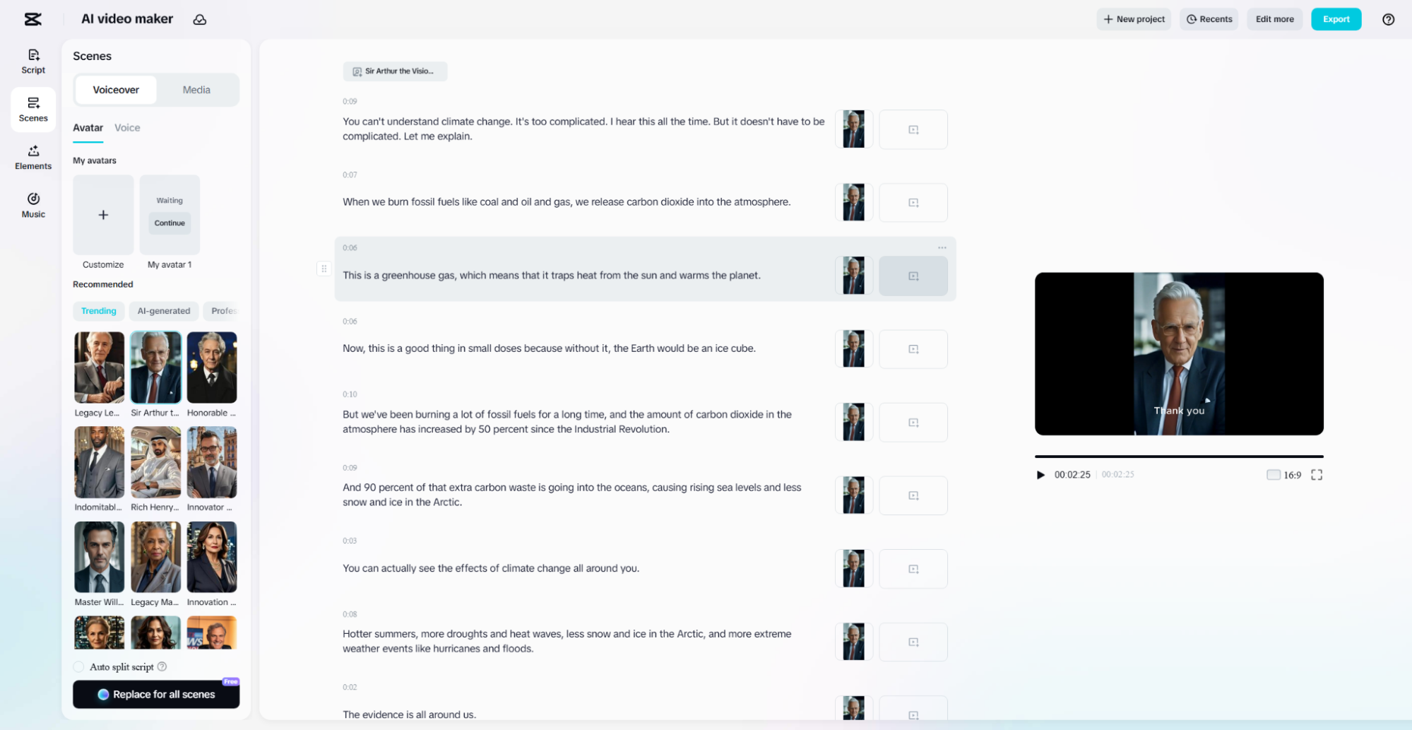 CapCut script-to-video storyboard generating a short from a written script