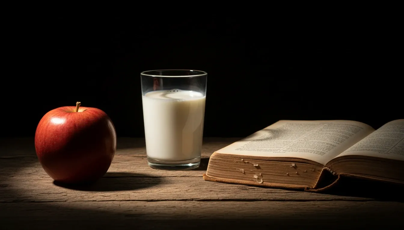Apple milk book still life