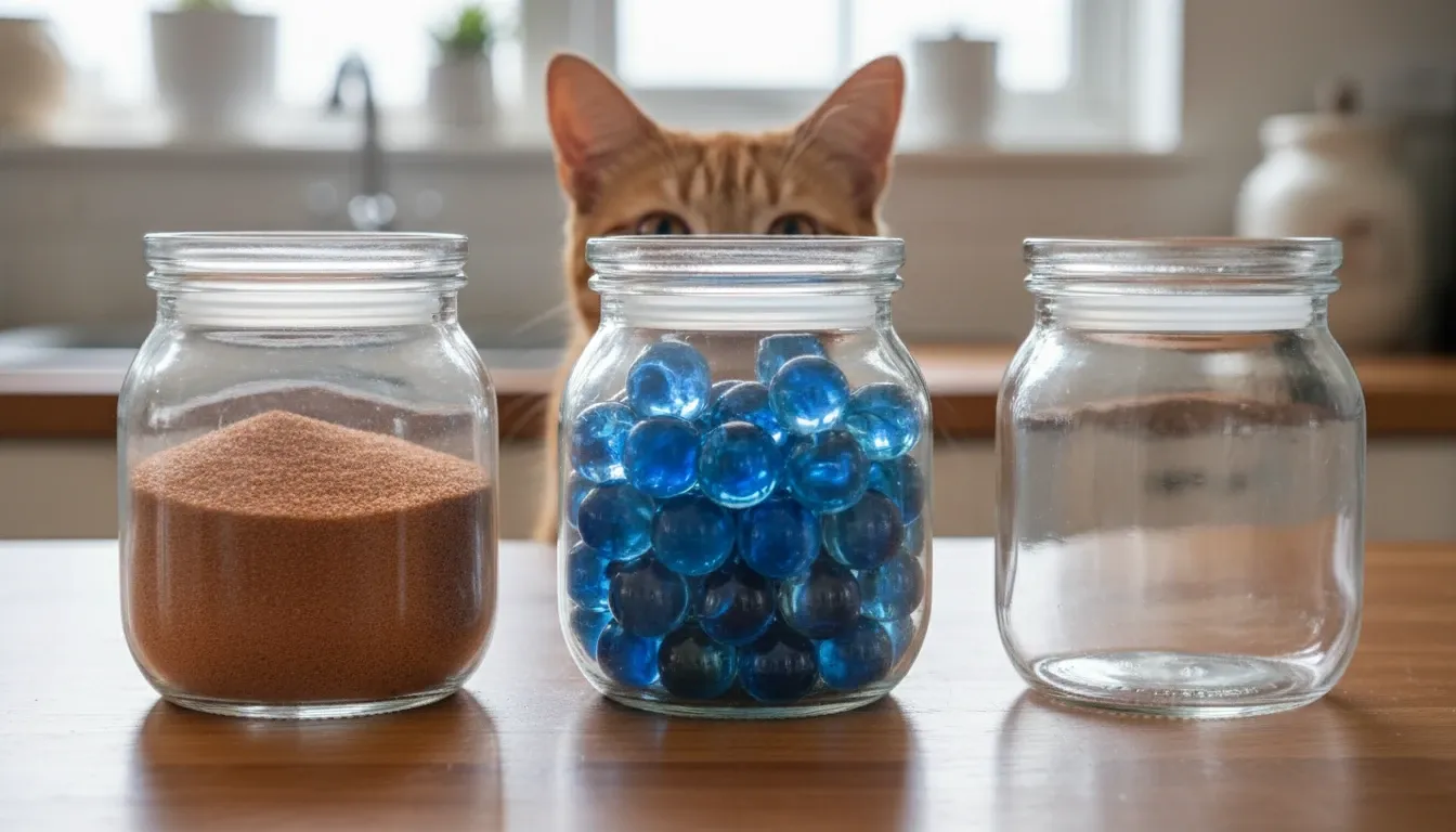 Jars with cat ears behind them