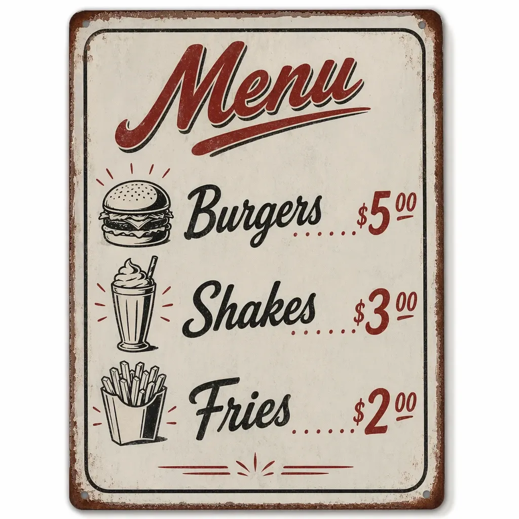 Vintage diner menu board