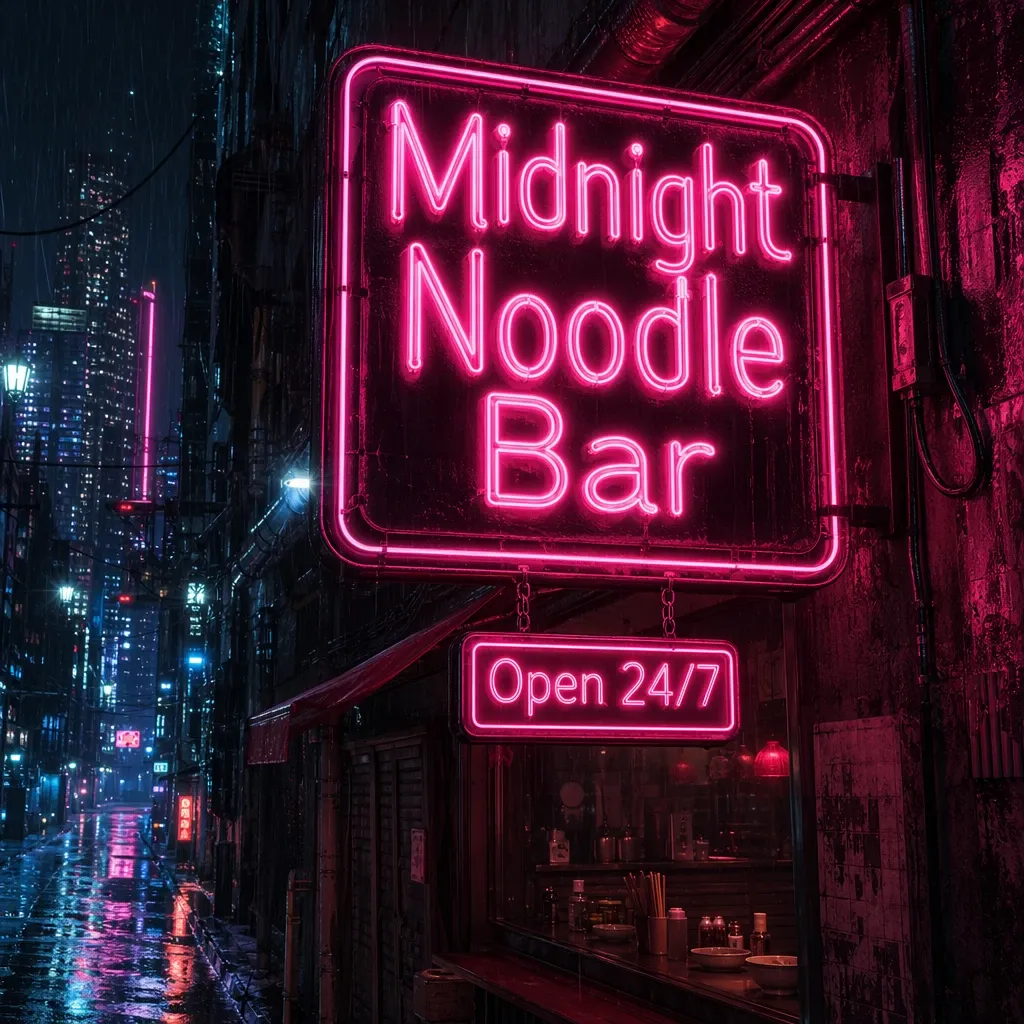Neon Midnight Noodle Bar sign