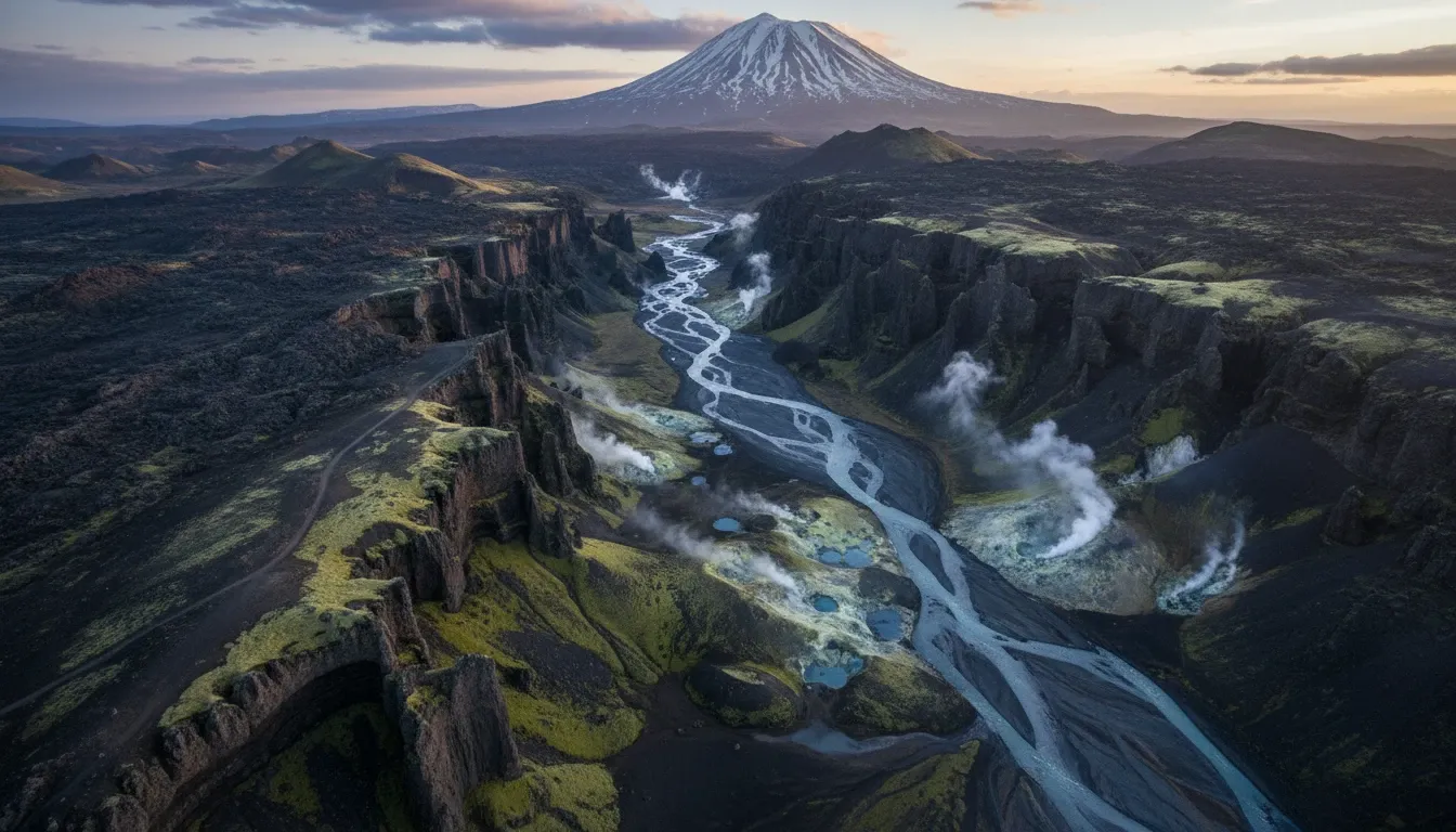 Iceland volcanic basalt landscape