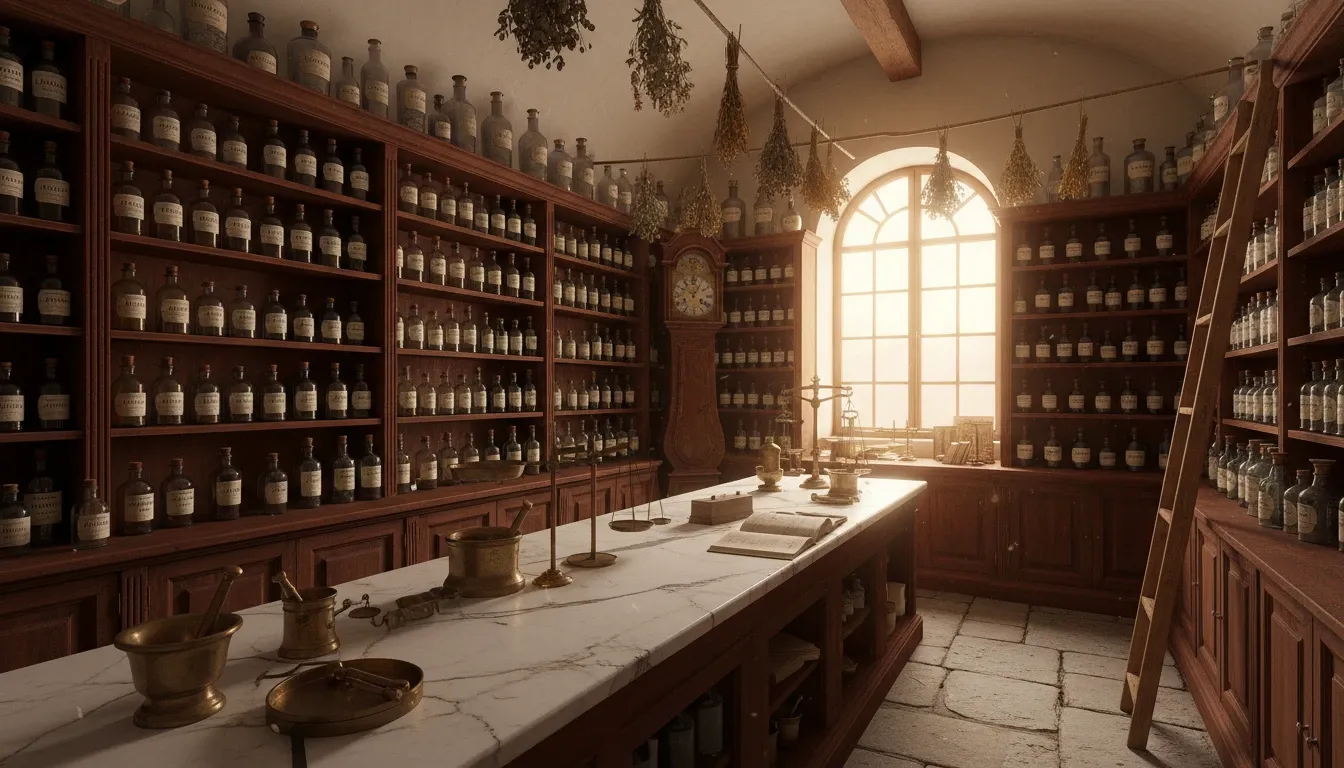19th-century French apothecary interior