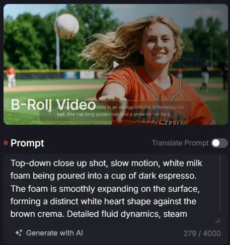 B-roll video preview with prompt-driven athletic motion