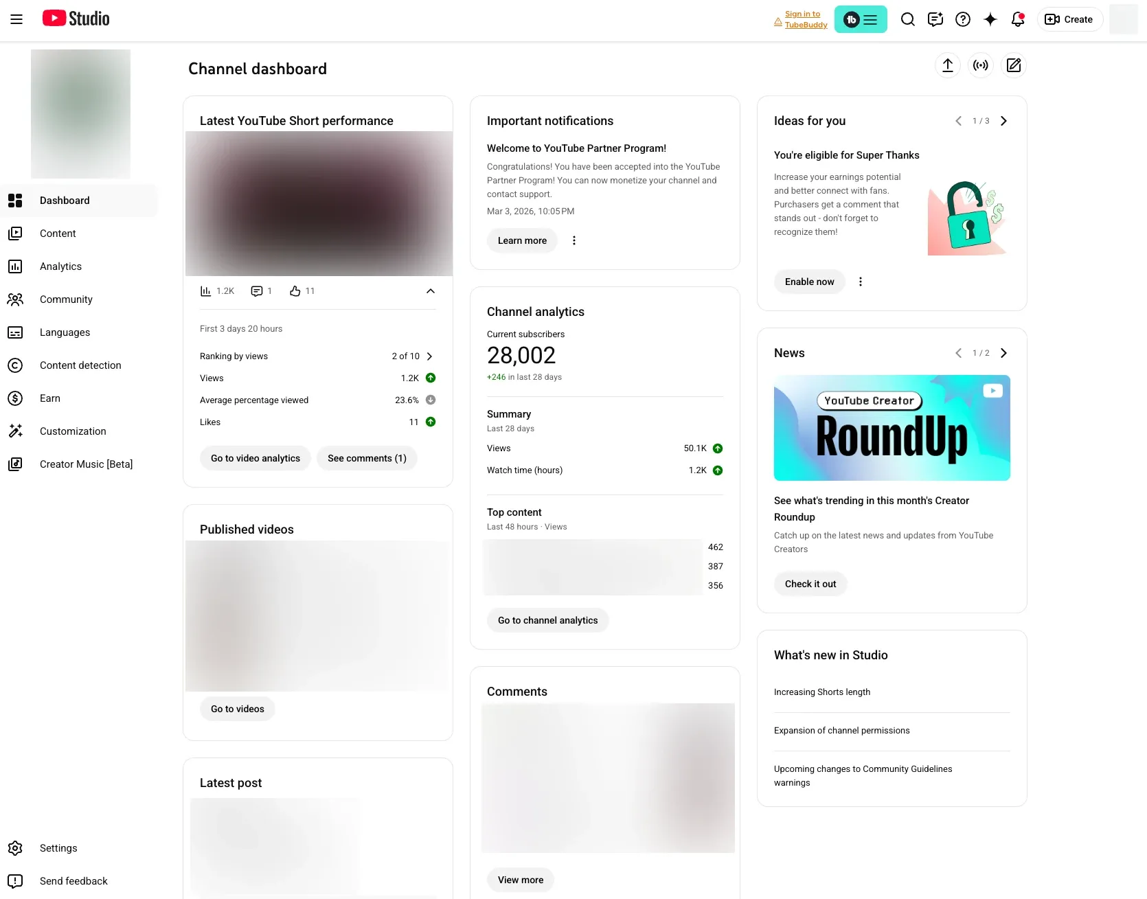 dashboard shows detailed information