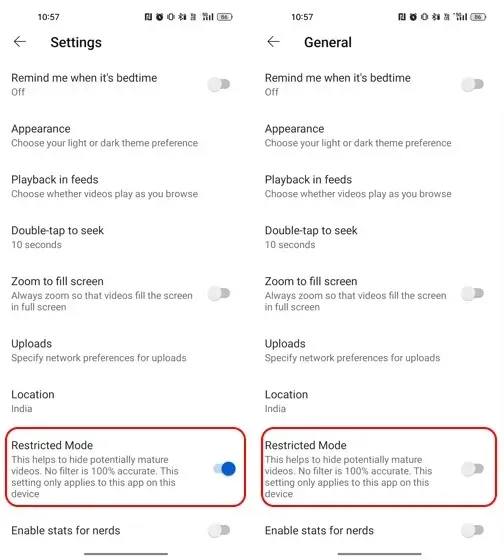 turn off restriction mode