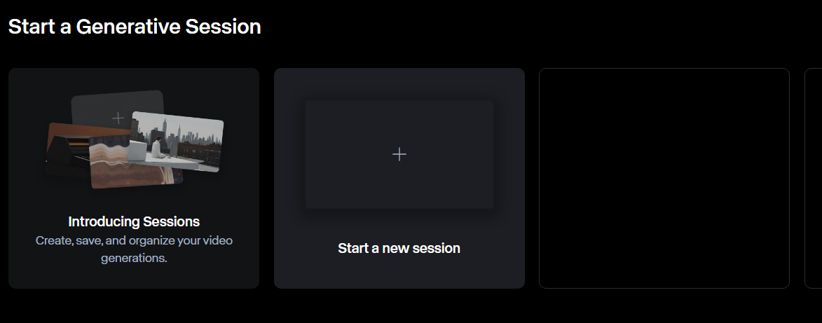 Start a new generative session in Runway