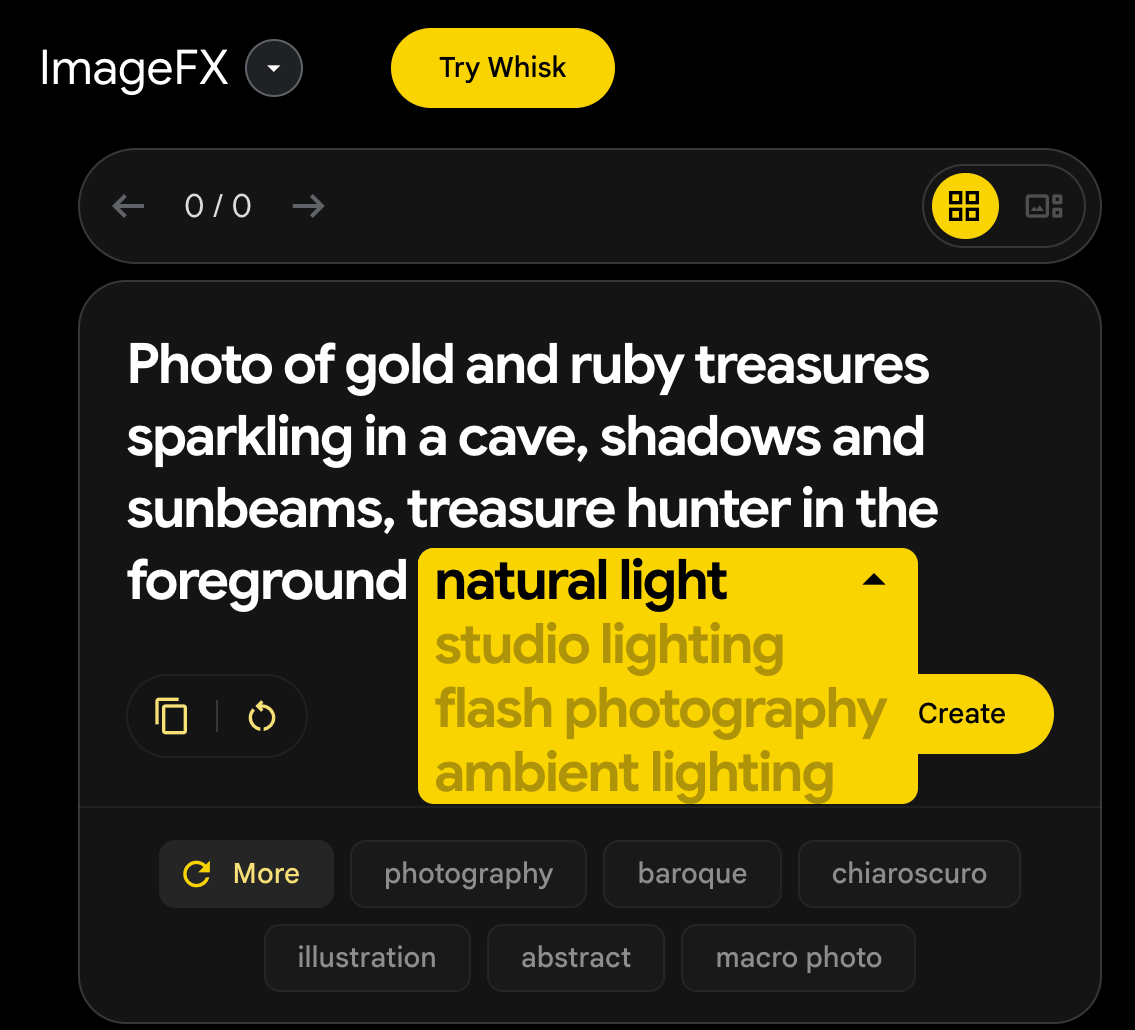 ImageFX Expressive Chips prompt suggestions