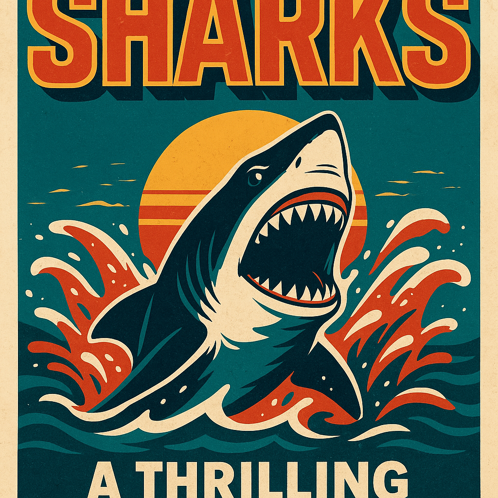 Retro shark movie poster with incomplete text from Imagen 4