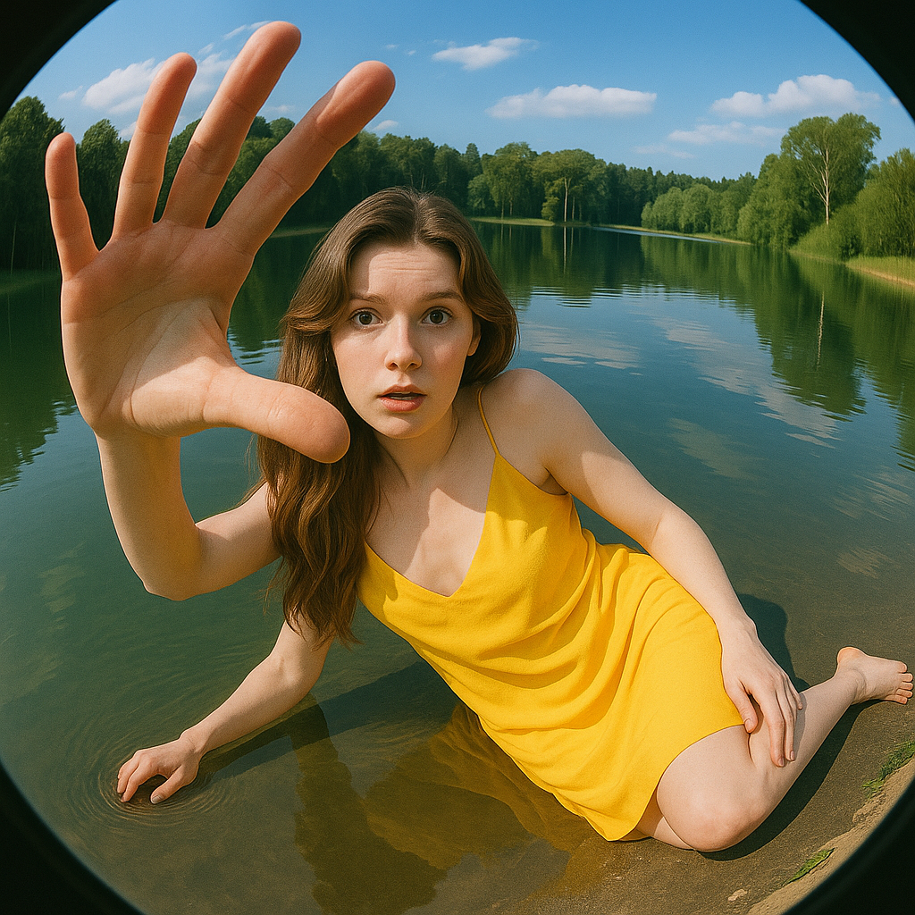 Fish-eye portrait with anatomy error from Imagen 4