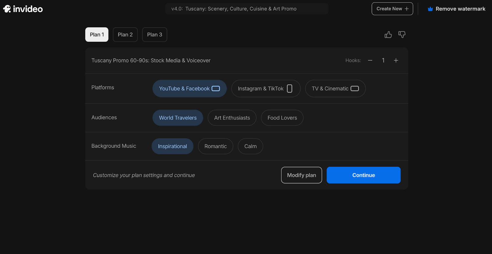 InVideo AI video generation plan selection
