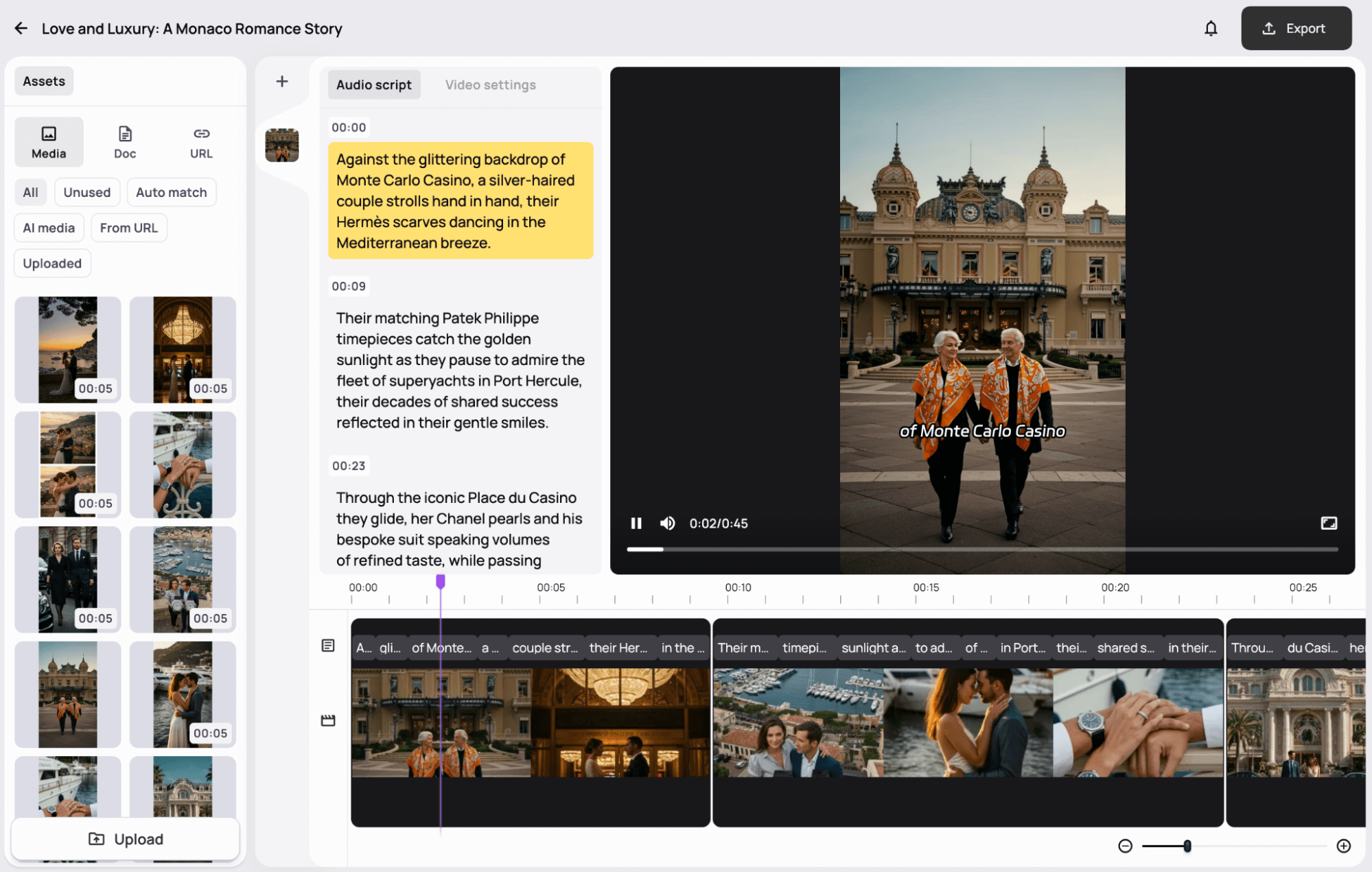 Medeo AI audio and subtitle settings