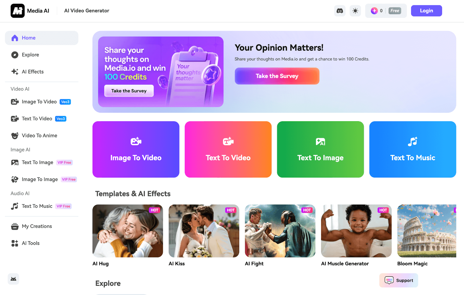 Media.io multimedia dashboard