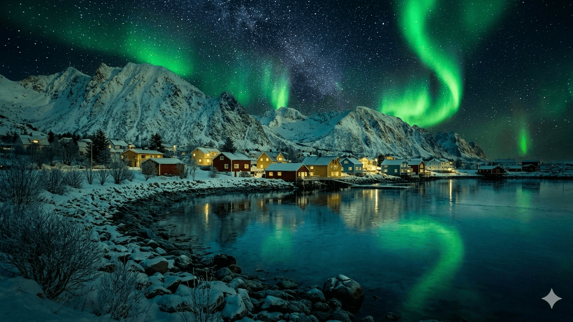 Northern lights mood shift of the same village