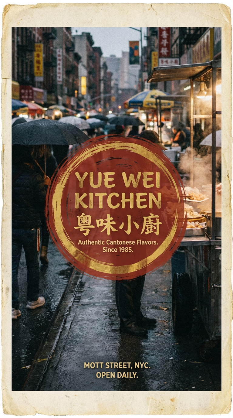 Cantonese restaurant poster with multilingual text