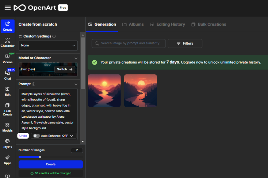 OpenArt generation interface