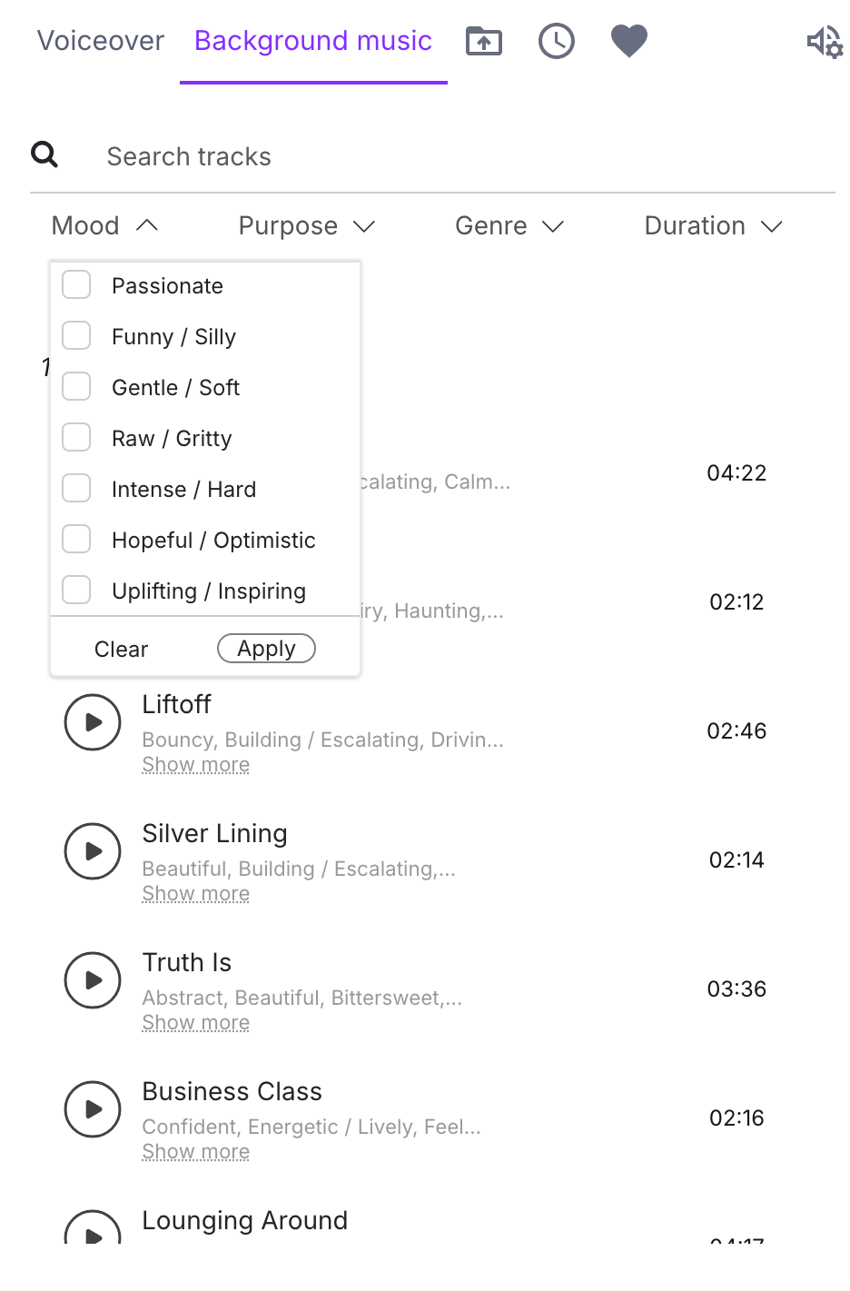 Pictory AI background music options