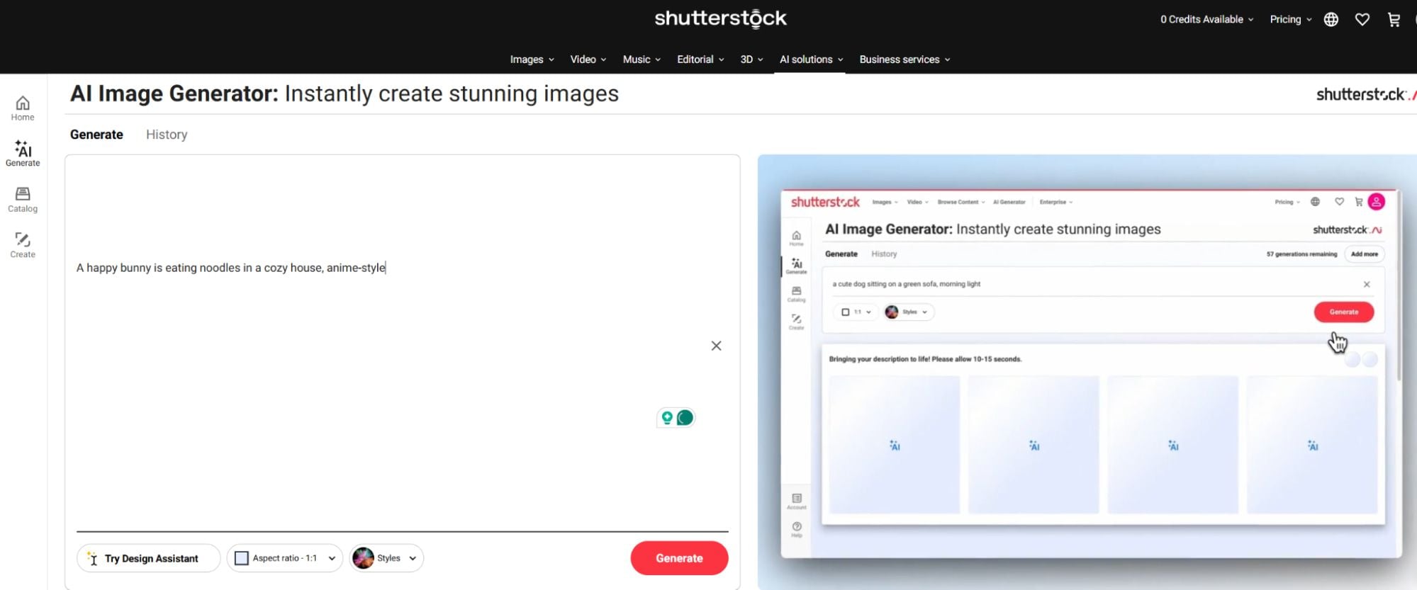 Shutterstock AI image generator interface