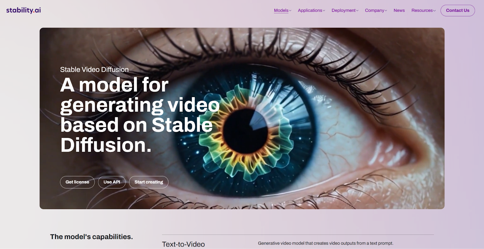 Stable Video Diffusion official Stability AI landing page