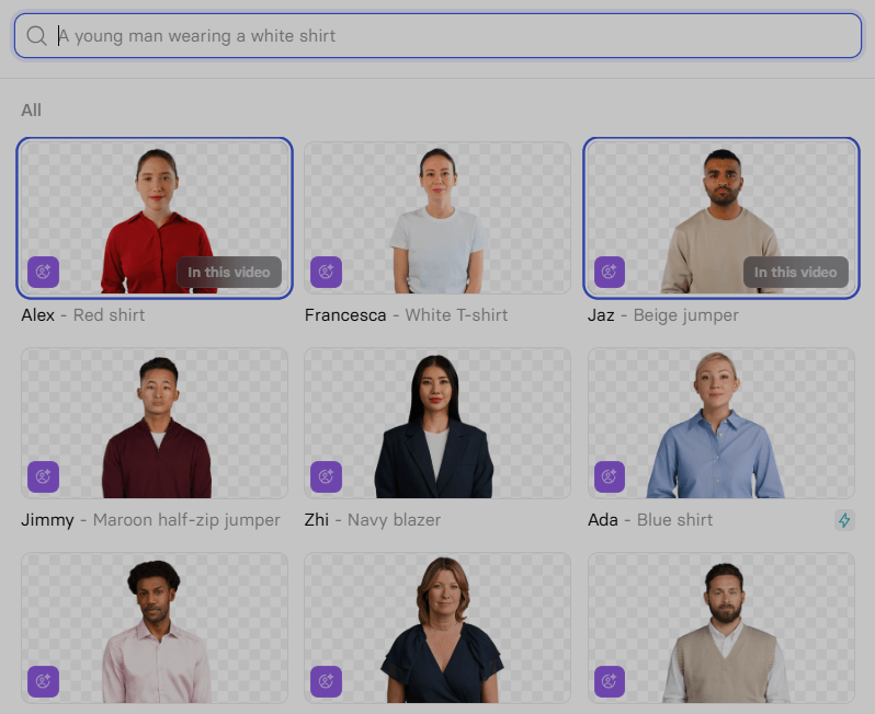 Synthesia AI avatar selection library