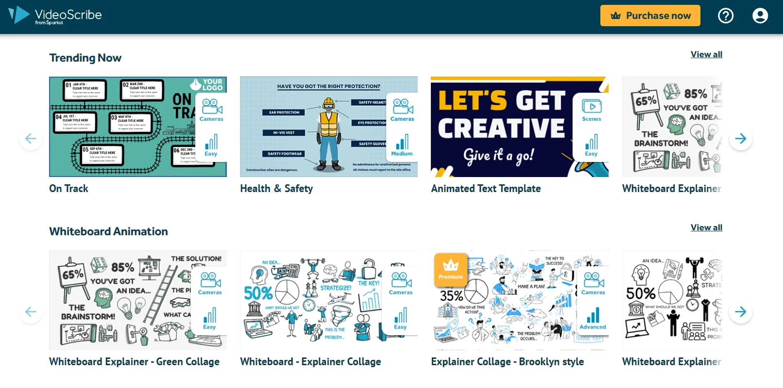 VideoScribe template library with whiteboard and explainer animation styles