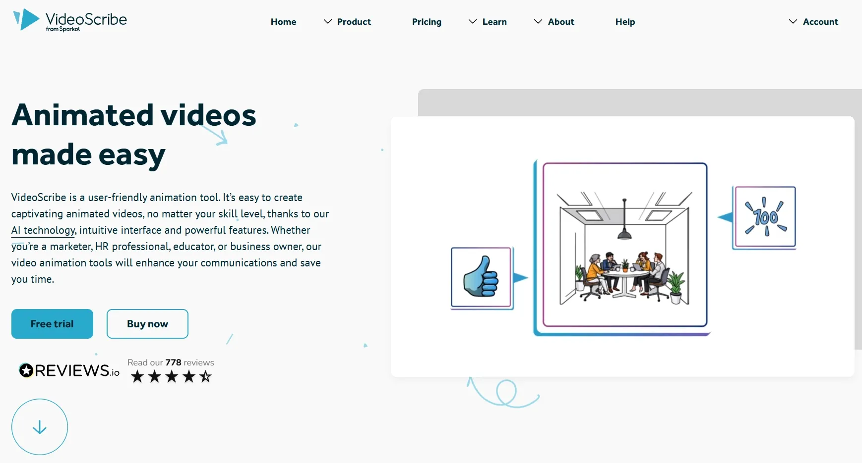 VideoScribe homepage promoting animated whiteboard explainer videos