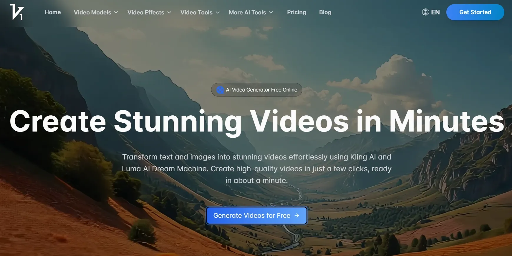 Vidful AI homepage for creating videos from text and images